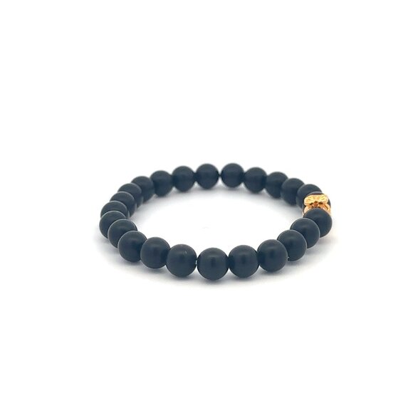 18K Gold Money Bag Matte Onyx Gemstones 6mm Lucky Charm Elastic Bracelet - Picture 4 of 6